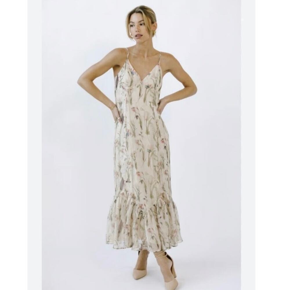 Womens Babydoll Y2K 90s Floral Cottage Prairie Maxi Dress M Spaghetti Strap